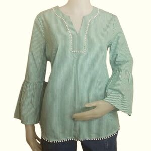 Marc New York Striped Green Blouse with Bell Sleeves NWT XL